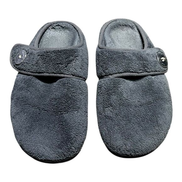 Vionic | Orthopedic Gray Plush Hook and Loop Closure Slippers 6 - Picture 2 of 10
